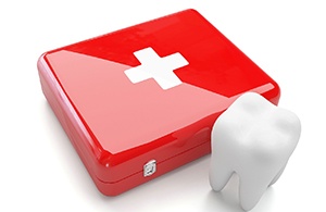 Illustration of tooth and emergency kit; dental emergency in Lynchburg, VA