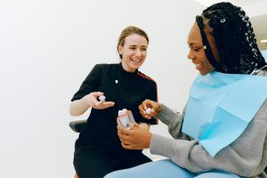 Woman at consultation for full mouth reconstruction.